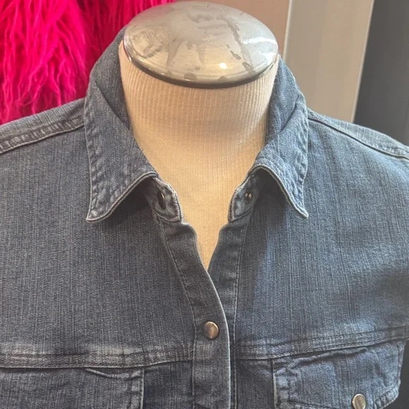 Denim Midi Shirt Dress with Pearl Detail - Blue - Picture 2 of 12